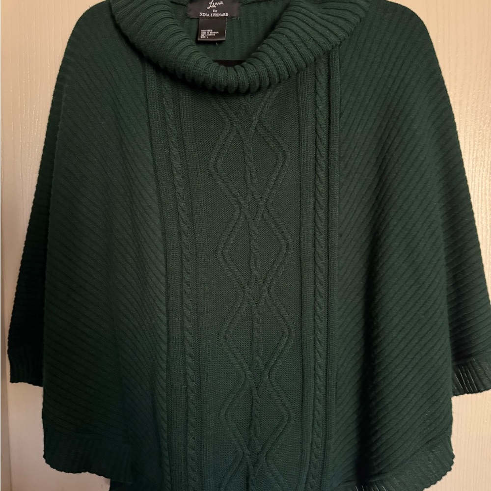 Nina Leonard Forest Green Knit Poncho